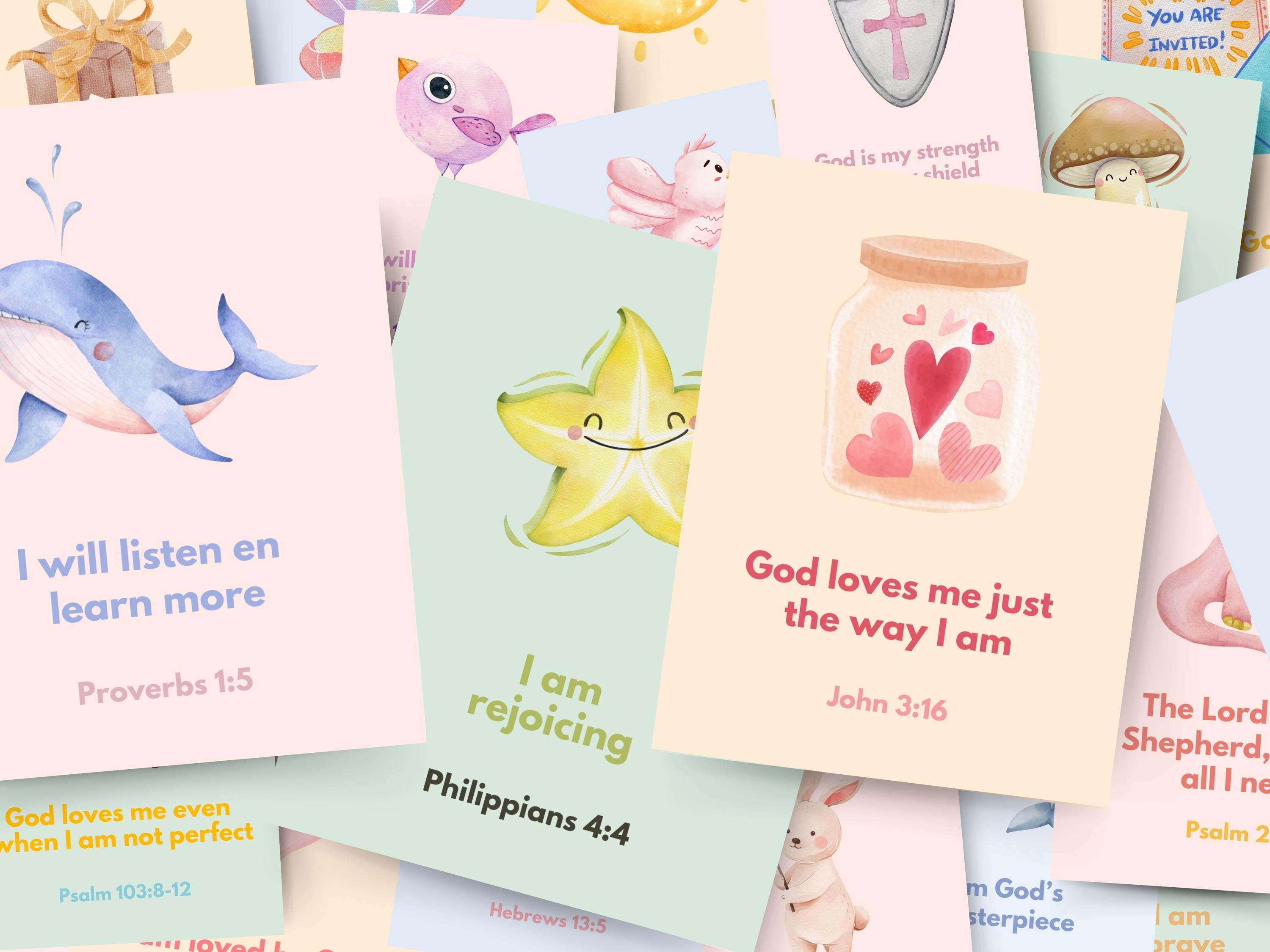 60 Christian Affirmation Cards for Kids | Positive Bible Verse Lunchbox ...