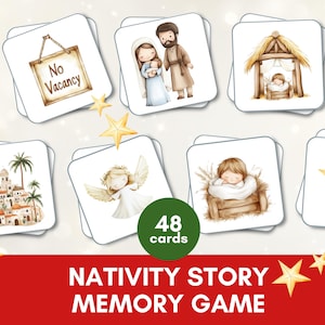 Krippen-Themen-Memory-Match-Spiel für Kinder | Niedliche Weihnachtsfamilienkarten Aktivität | Druckbare Sonntagsschule Basteln für Kinder