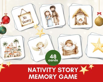 Nativity Themed Memory Match Game for Kids | Cute Christmas Family Cards Activity | Printable Sunday school Crafts for Children