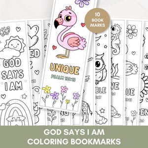 10 Bible Verse Bookmarks for Kids to Color | God Says I Am Homeschool Printable, Sunday School Colouring | Preschool Coloring Activities