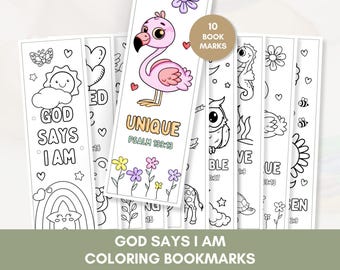 10 Bible Verse Bookmarks for Kids to Color | God Says I Am Homeschool Printable, Sunday School Colouring | Preschool Coloring Activities