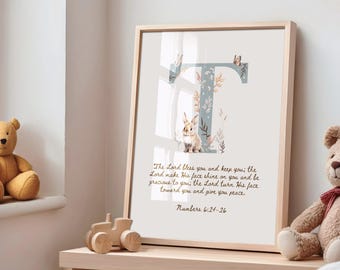 Letter T - The Blessing for Kids - Numbers 6:24-26 | Christian Nursery Wall Art | Bible Verse Print | Printable The Lord Bless You Poster