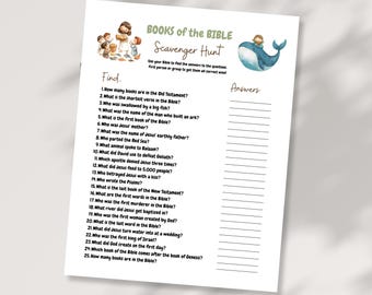 Boeken van de Bijbelspeurtocht voor kinderen | Kerkgroepspel | Afdrukbare zondagsschoolactiviteit | Spel voor christelijke groepen | Quizgames