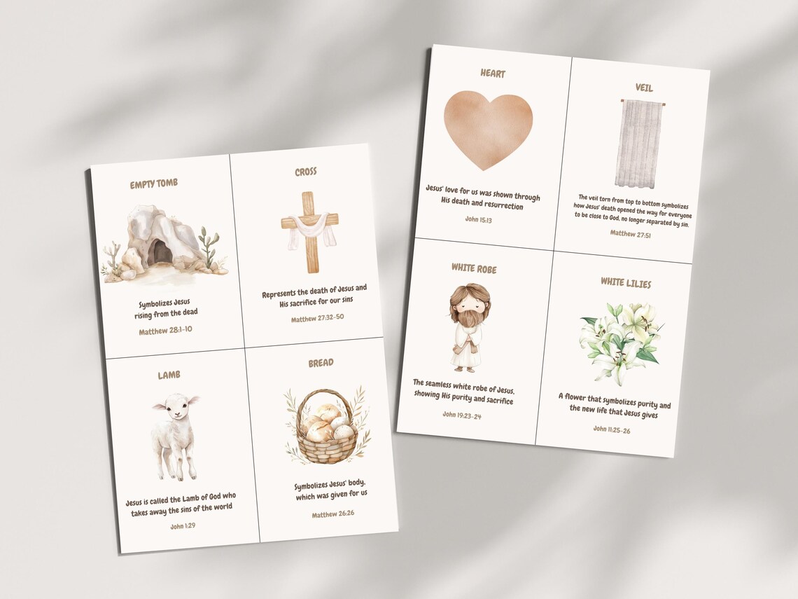 24 Christian Easter Symbol Cards for Kids | Holy Week Bible Verse Study ...