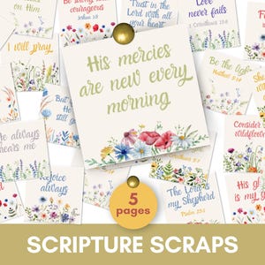 Printable Scripture Scraps | Wildflowers Junk Journal | Faith Labels Digital Stickers | Prayer Board Party Cards | Christian Vision Board