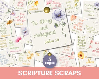 Printable Scripture Scraps | Wildflowers Junk Journal | Bible Verse Digital Stickers | Prayer Board Party Cards | Christian Vision Board