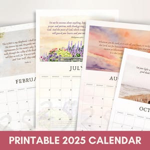 Printable 2025 Scripture Wall Calendar | Christian Bible Verse Calendar | Watercolor Art Themed | Yearly 2025 Calendar | Monthly Planner