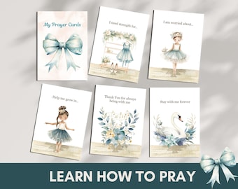 24 Learn How To Pray Cards for Kids | Prayer Prompts Activity | Printable Sunday School Flashcards - Cute Ballerina Lesson for Little Girls