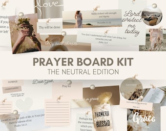 Prayer Board Kit | The Neutral Edition | Printable Prayer Vision Board Kit | Bible Verses Wall Collage | Prayer Cards | Prayer Journal