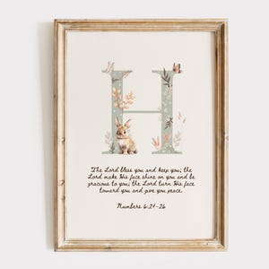 Letra H - La bendición para niños - Números 6:24-26 / Arte de pared cristiano para guardería / Regalo para baby shower / Póster imprimible El Señor te bendiga