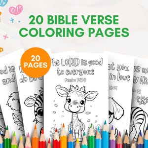 20 páginas para colorear de la escuela dominical / Páginas para colorear de versículos bíblicos cristianos / Páginas para colorear para niños en edad preescolar con material imprimible para la educación en el hogar