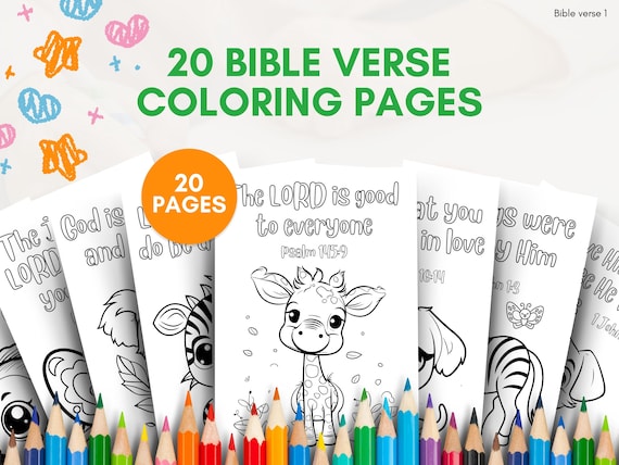 20 Sunday School Coloring Pages | Homeschool Printable | Christian Bible Verse Coloring Pages | Scripture Preschool Activities for Kids
