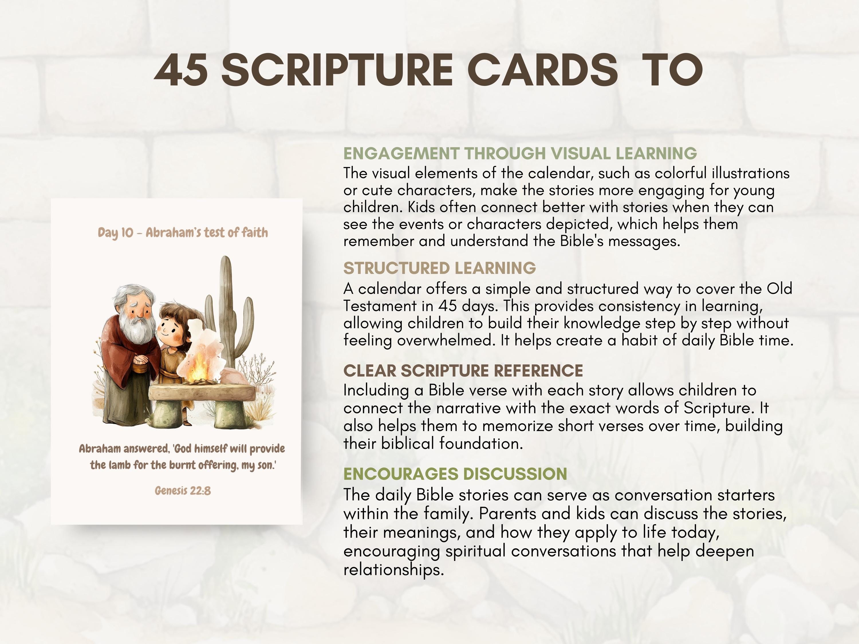 Daily Bible Story Calendar for Kids | Bible Verse Cards | Printable Old ...