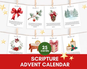 Nativity Story Scripture Advent Calendar | Bible Verse Christmas Countdown | DIY Printable December Flashcards | Christian Christmas Gifts