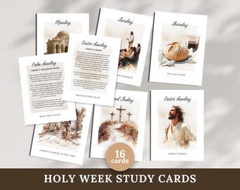 Holy Week Bible Study Cards | Bible Verse Easter Story Countdown Card | Printable Jesus Scripture Flashcards | Daily Easter Devotionals