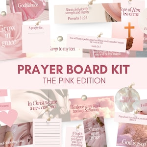 Kit tableau de prière rose | L'édition rose | Kit imprimable de tableau de vision de prière | Collage mural de versets bibliques | Cartes de prière | Journal de prière