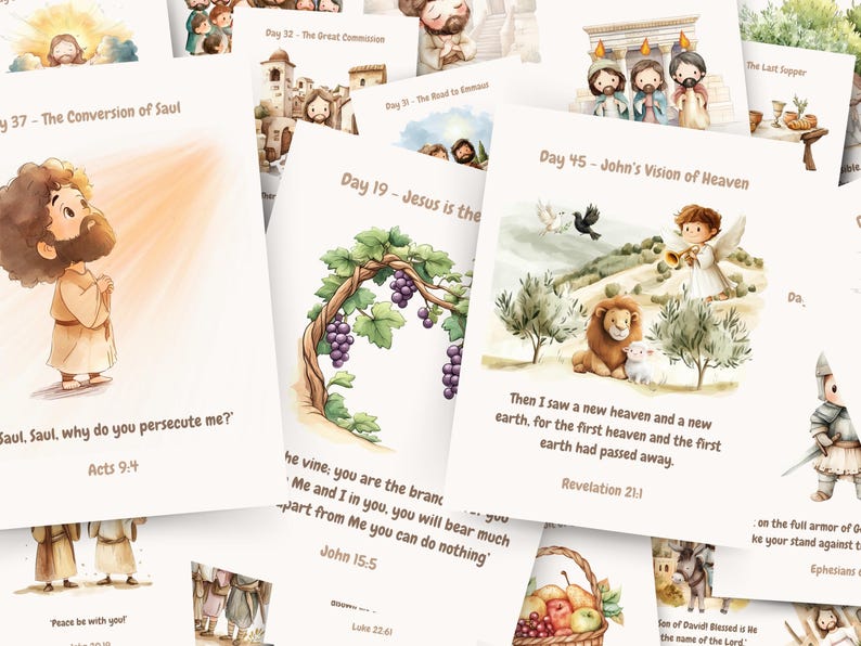 Daily Bible Story Calendar for Kids | Bible Verse Cards | Printable New ...