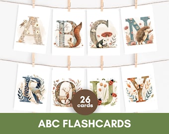 26 Alphabet Flashcards | Preschool Educational ABC Cards | Homeschool Printable | Montessori Learning Recourse | Woodland Classroom Decor