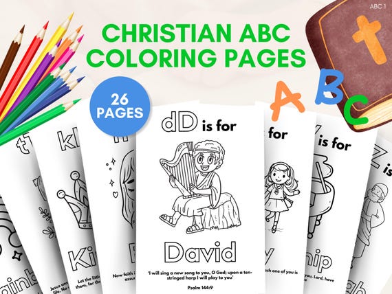 26 Christian ABC Coloring Pages | Homeschool Printable | Sunday school Bible Verse Coloring Book | Preschool Alphabet Activities for Kids
