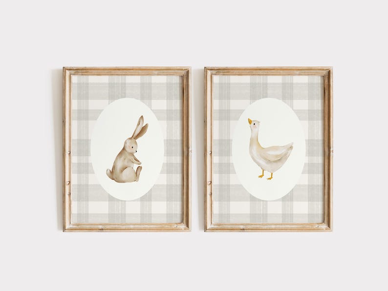 Goose and Bunny Nursery Print Set of 2 | Vintage Kids Art | Baby Shower ...