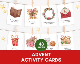 48 Christian Advent Activity Cards for Kids | Christmas Countdown | Printable Flashcards for Advent Calendar | Holiday Family Activities