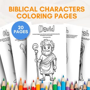 20 Biblical Characters Sunday school Coloring Pages | Homeschool Printable | Christian Bible Verse | Scripture Preschool Activities for Kids