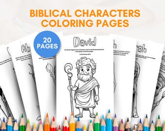 20 Biblical Characters Sunday school Coloring Pages | Homeschool Printable | Christian Bible Verse | Scripture Preschool Activities for Kids