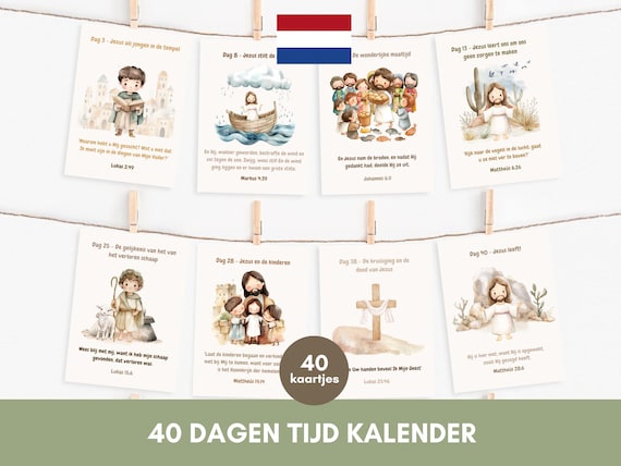 40 Dagen Tijd Kalender Voor Kinderen | Aftellen Naar Pasen Bijbel Vers Kaarten | Christelijke Jezus' Leven Kaartjes | Knutselen voor Pasen
