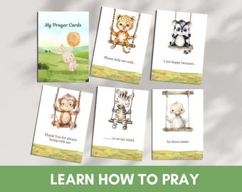 24 Learn How To Pray Cards for Kids | Prayer Prompts Activity | Printable Sunday School Flashcards - Cute Animal Themed Lesson for Children