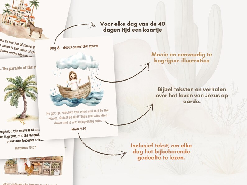Puede incluir: Un conjunto de 40 tarjetas ilustradas con historias y vers&iacute;culos de la Biblia sobre la vida de Jes&uacute;s. Cada tarjeta incluye una ilustraci&oacute;n de acuarela, un vers&iacute;culo b&iacute;blico y una breve descripci&oacute;n. Las tarjetas est&aacute;n dise&ntilde;adas para ser utilizadas para el tiempo de devoci&oacute;n diario.