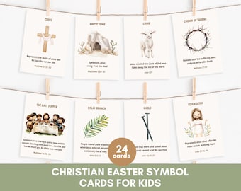 24 Christian Easter Symbol Cards for Kids | Holy Week Bible Verse Study Cards, Printable Scripture Jesus Story Flashcards | Digital Download