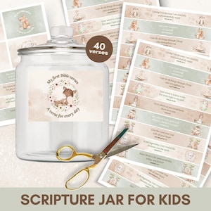 Kit de pots d'écritures DIY pour enfants PDF | Versets bibliques sur la dévotion quotidienne | Cartes de prière pour enfants | Cadeaux chrétiens | Faites votre propre bocal à écritures