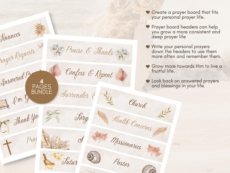 Religious Header Printable Prayer Board Headers | the Boho Edition 2.0 | Aesthetic ...
