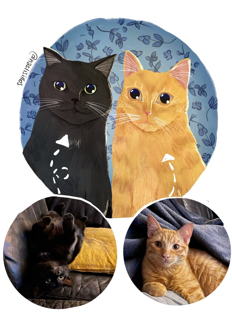 Cute Pet Portrait from Photo Customized Handmade Gifts for cat lovers Portrait Personalized Printed gifts Custom Cat mom gift Art pet love image 5