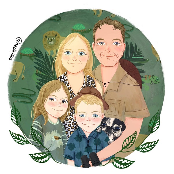 Cute Family Portrait, Illustration from Photo, Handmade Family Portrait, Couple Portrait, Custom Personalized Print, Valentines Day Gift Art