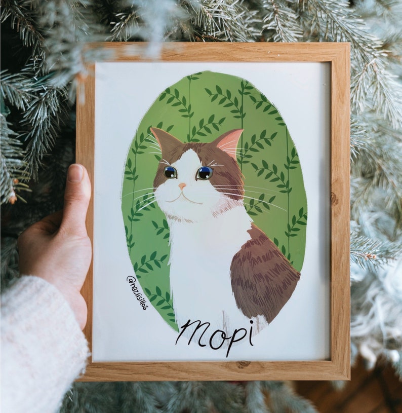 Cute Pet Portrait from Photo Customized Handmade Gifts for cat lovers Portrait Personalized Printed gifts Custom Cat mom gift Art pet love image 3