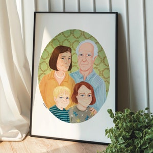 Cute Family Portrait, Illustration from Photo, Handmade Couple Gift, Custom Personalized Art Print, Custom Drawing Mom, Cartoon Portrait,