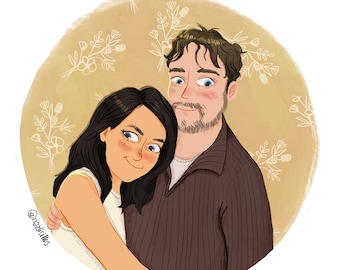 Joli portrait de couple, dessin sur commande, oeuvre d'art à partir d'une photo, portrait de famille fait main, cadeau de Noël personnalisé, illustration personnalisée