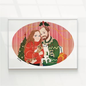 写真からペットを描いたカスタムクリスマスカードのイラスト 手作りの家族の肖像画 カップルのギフト カスタムパーソナライズプリント クリスマスギフト