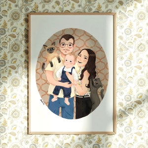 Cute Family Portrait, Illustration from Photo, Handmade Family Portrait, Couple Custom Personalized Print, Christmas Gift, Newborn gift