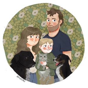 Cute Portrait from Photo, Handmade Family Portrait, Couple Portrait, Custom Personalized Print, Valentines Day Gift, Custom Art