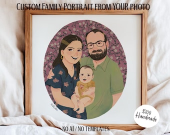 Niedliches Handgefertigtes Paar Portrait, Illustration vom Foto, Familien Portrait Gemälde, Individuelles Paar Portrait, Personalisiertes Druck Weihnachtsgeschenk
