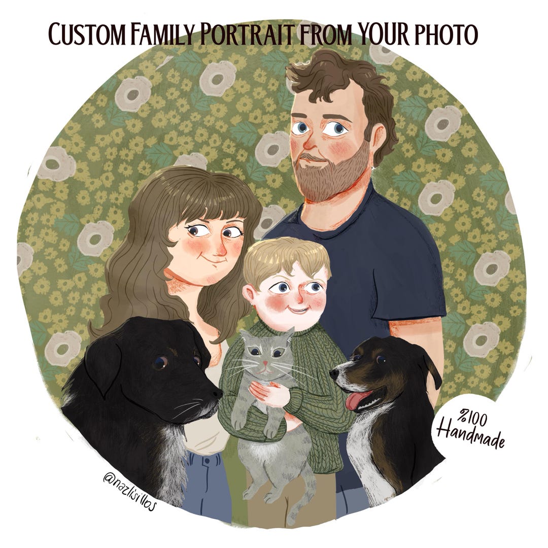 Handmade Custom Family Portrait, Personalized Art (digital Product), No ...