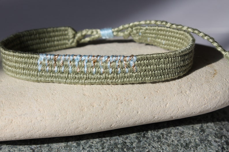 Handwoven bracelet-Minimal design-one color base color options green-light blue