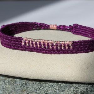 Handwoven bracelet-Minimal design-one color base color options dark purple-pink