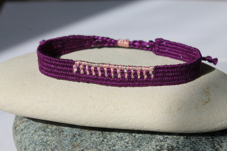 Handwoven bracelet-Minimal design-one color base color options dark purple-pink