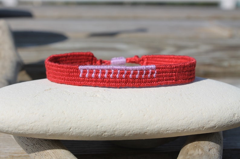 Handwoven bracelet-Minimal design-one color base color options Red-purple