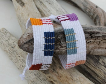 Handwoven bracelet-white base, geometric patterns - color options