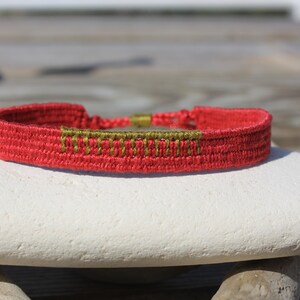 Handwoven bracelet-Minimal design-one color base color options Red-green