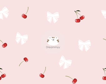 Cute  Red Cherry & Transparent  White Bow  Seamless   Repeat  Pattern File , Seamless Pattern For Fabric , Pattern Digital Scrapbook Paper